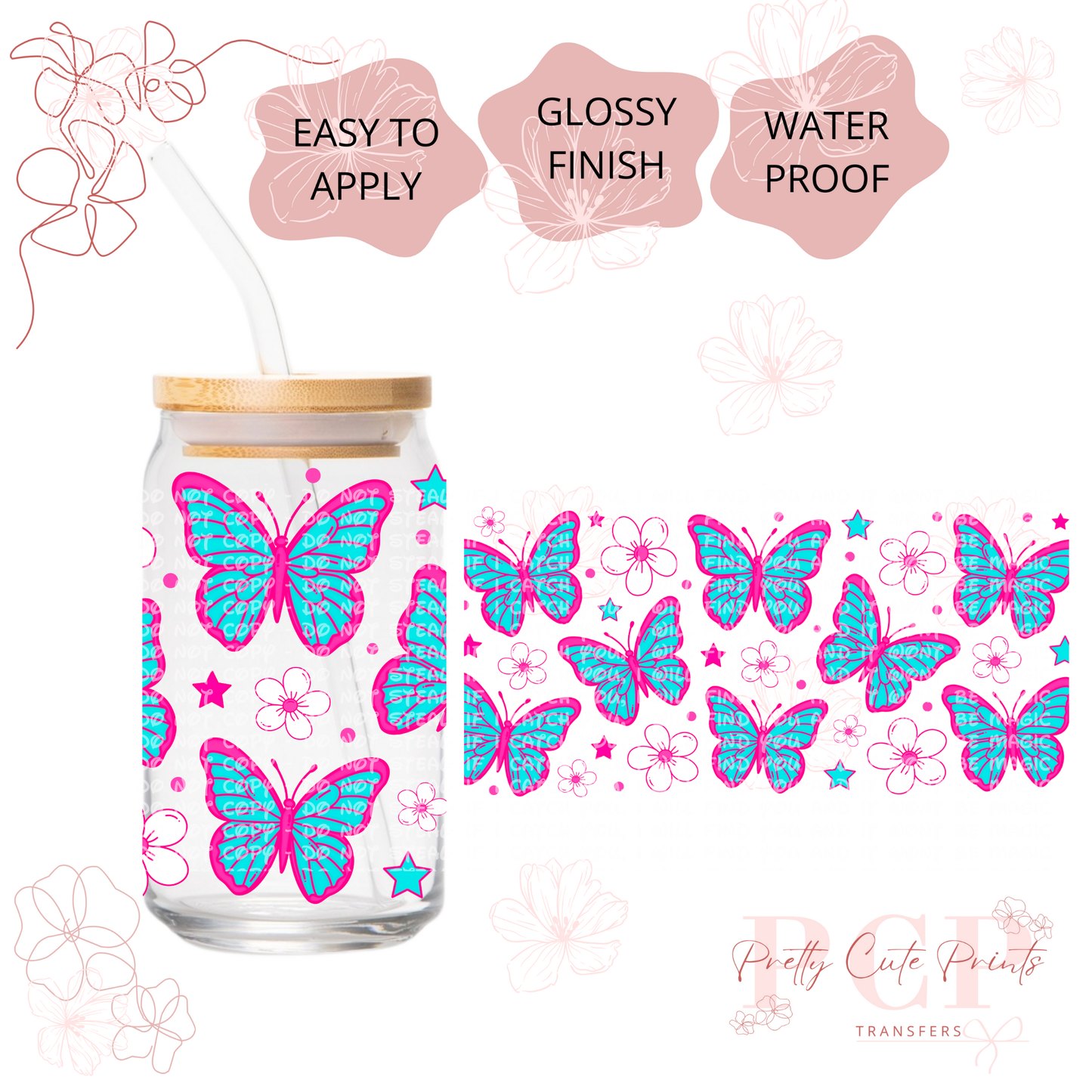 UVDTF Pink and Blue Butterflies