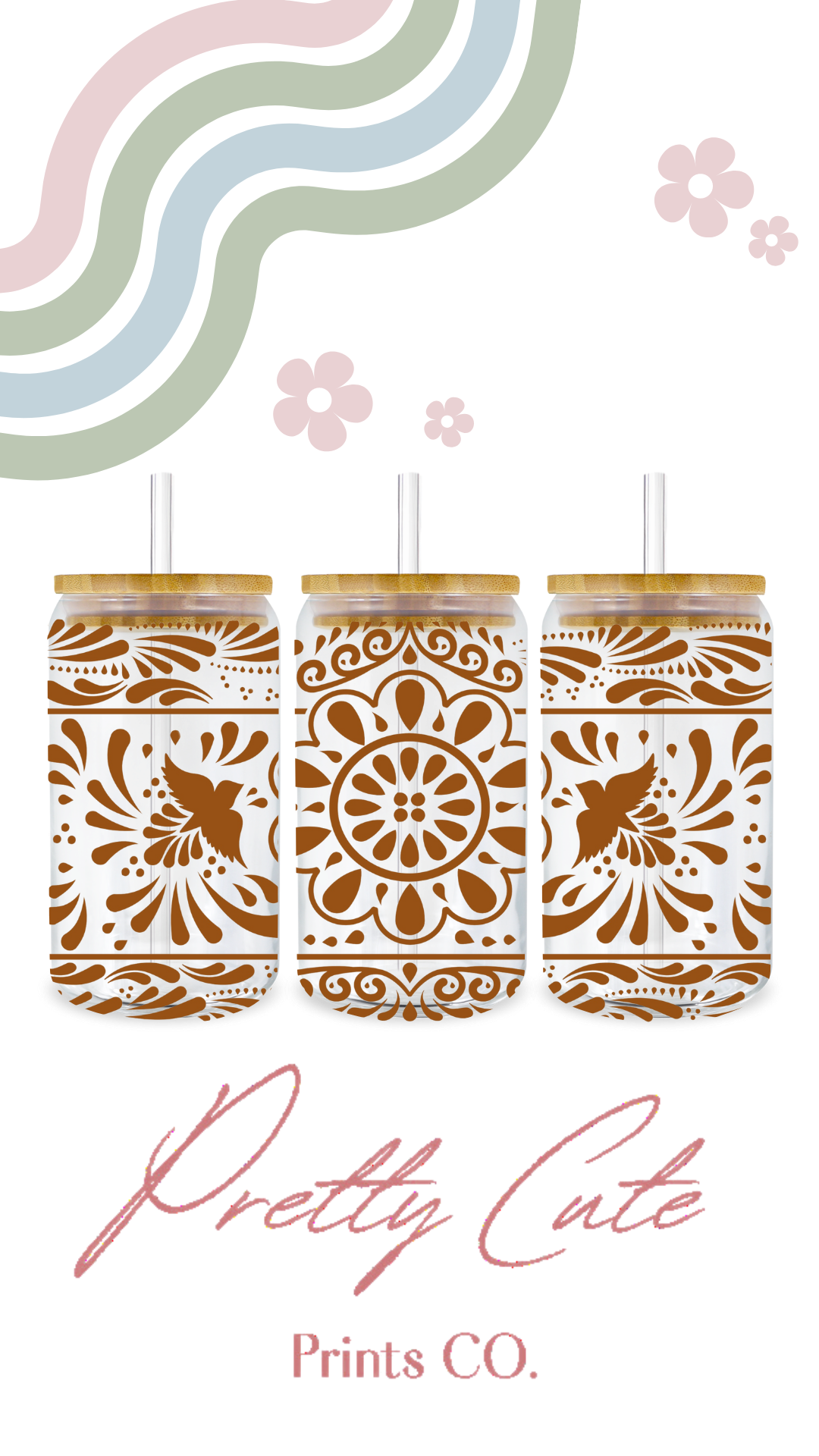 16oz Glass Bamboo Talavera Cup
