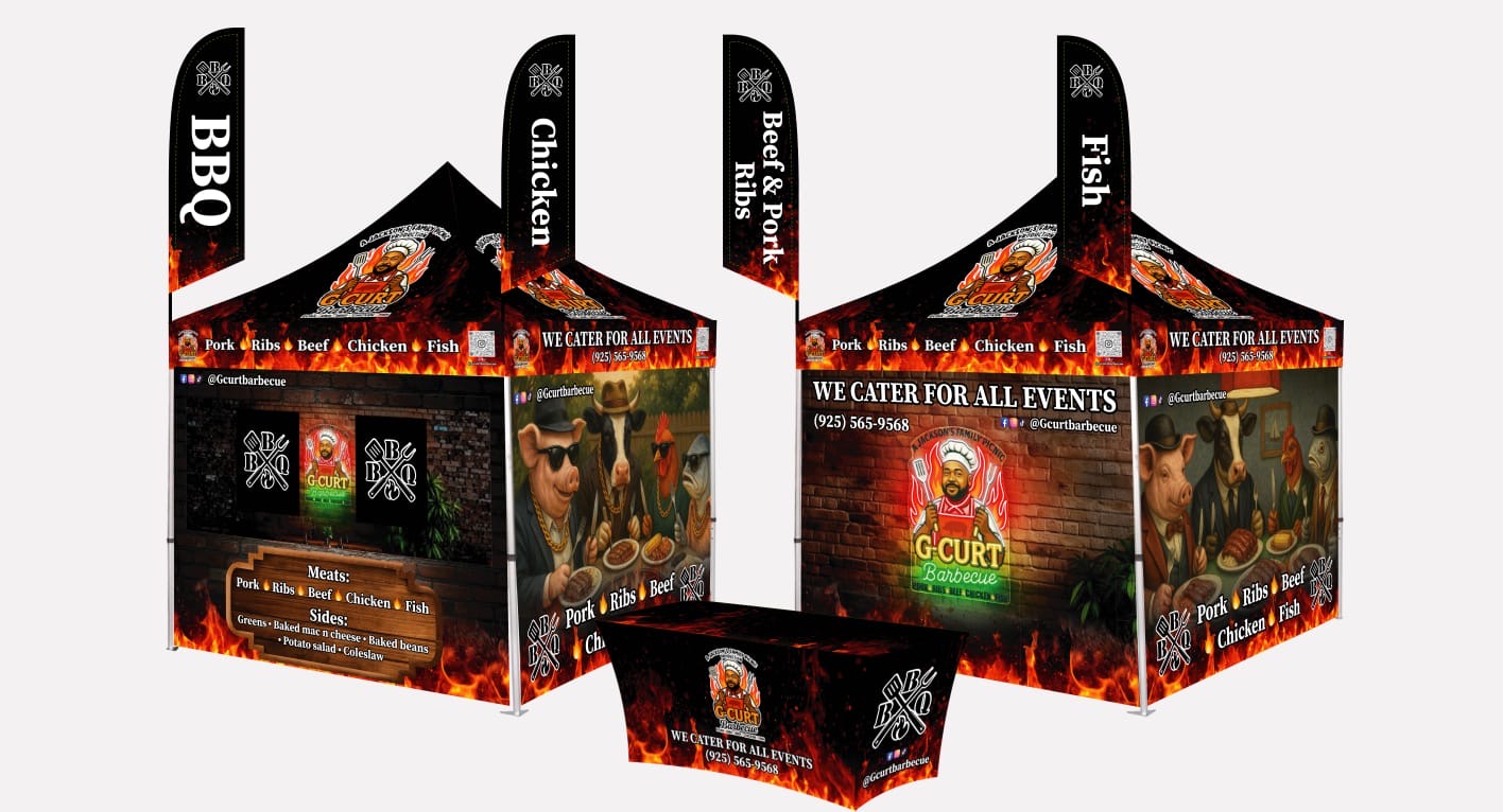 10x10 Canopy Food Booth Heavy Duty + 1 6ft Table Cover + 2 9ft Flags