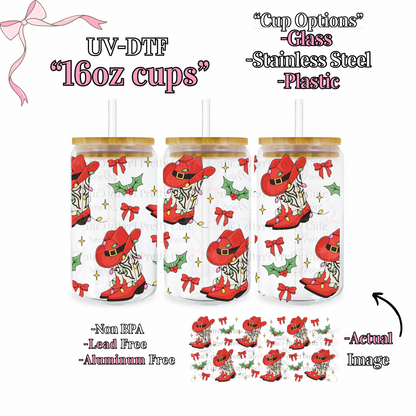 16oz Libbey Cup UVDTF Wrapped Red Boots