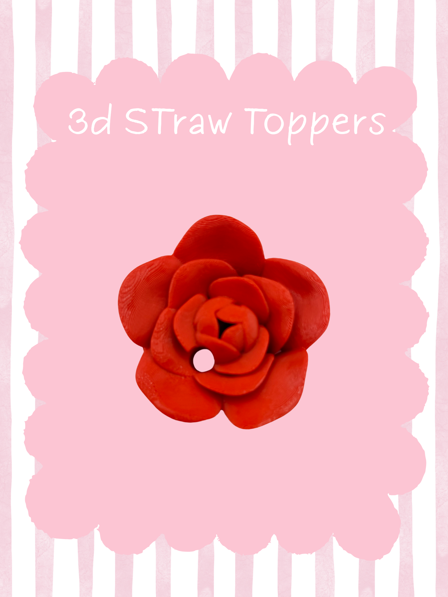 Red Rose 3D Straw Topper 16oz lid