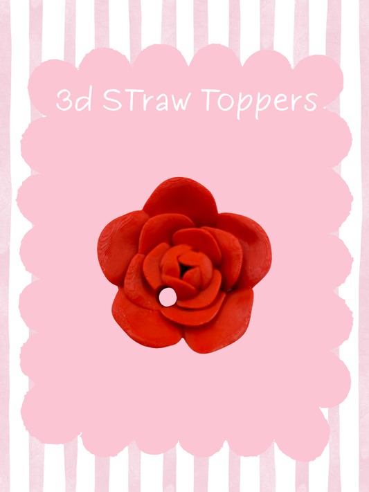Red Rose 3D Straw Topper 16oz lid