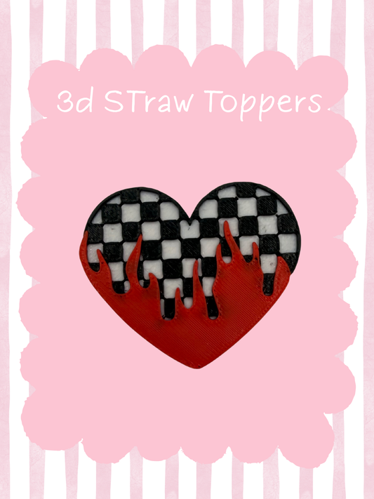 Fire Heart 3D Straw Topper