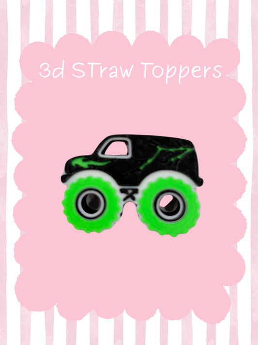 Monster Truck 3D Straw Topper Green