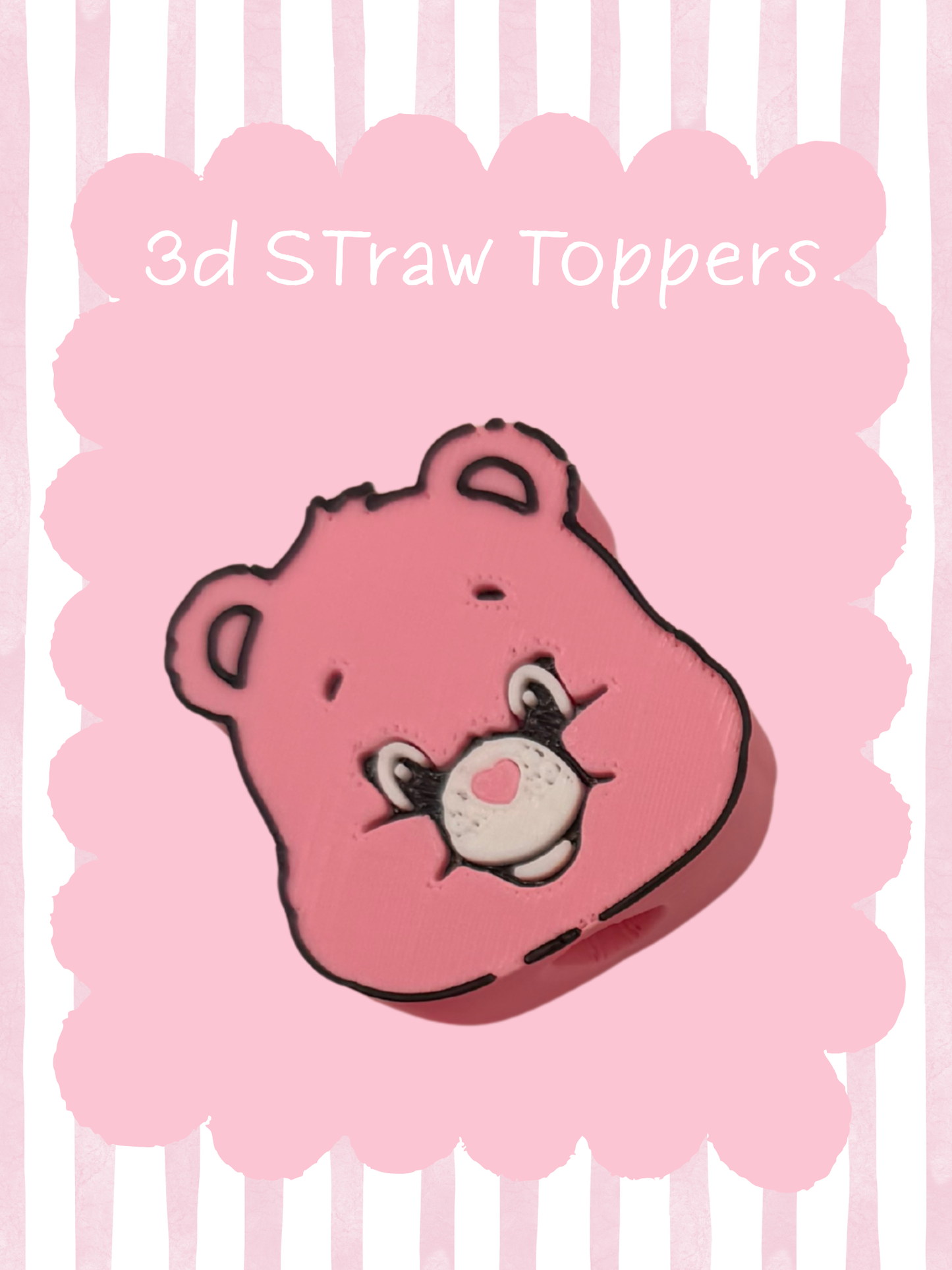 Pink Bear 3D Straw Topper