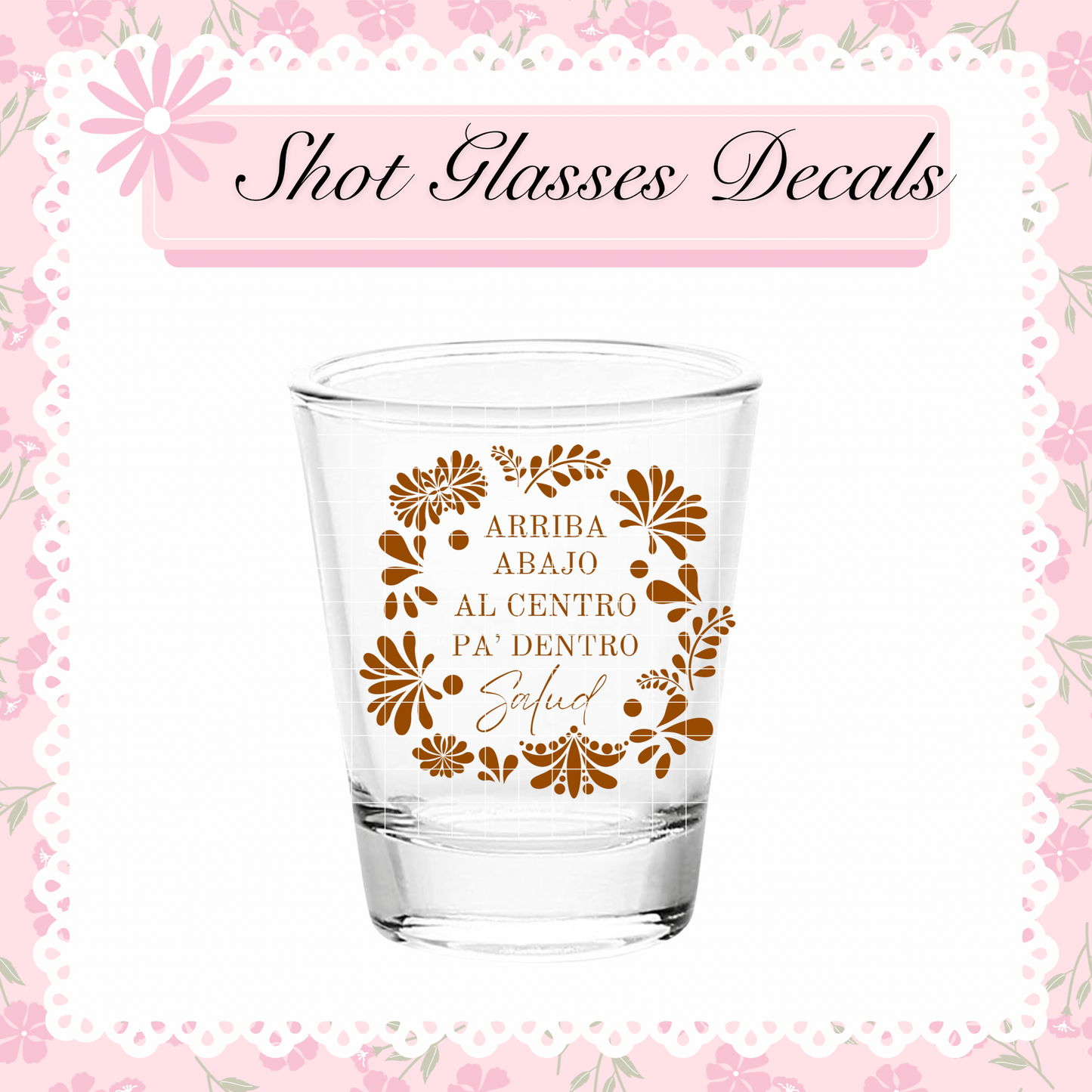 UV DTF Shot Glass Brown Arriba Abajo