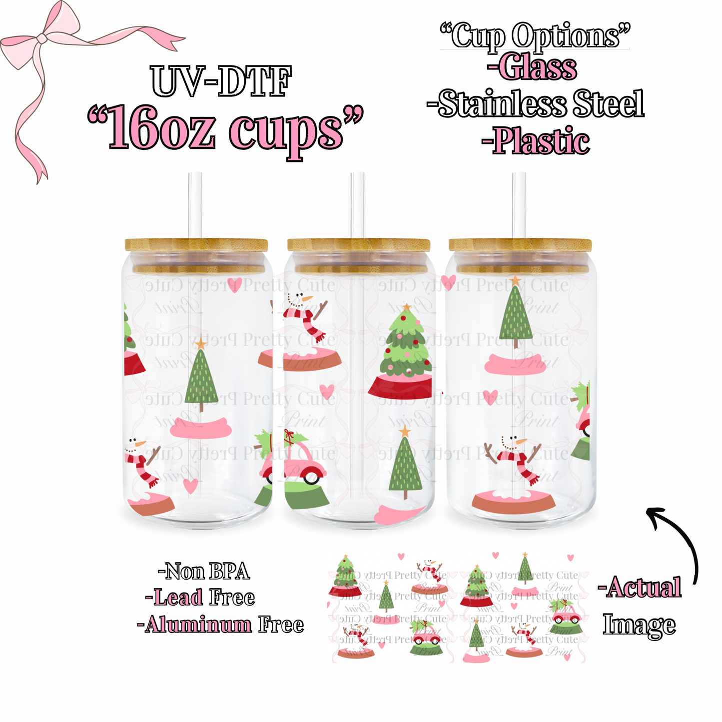 16oz Libbey Cup UVDTF Wrapped Xmas