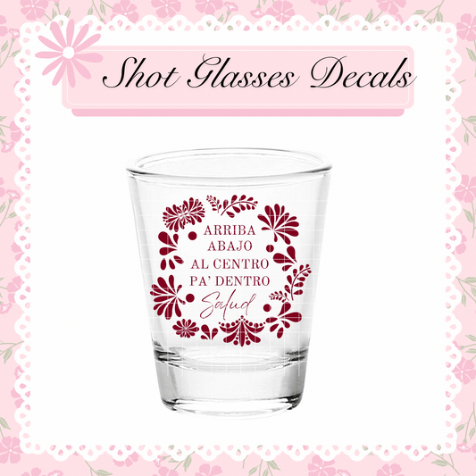 UV DTF Shot Glass Burgundy Arriba Abajo