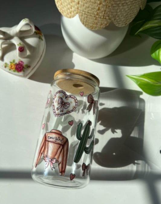 16oz Glass Cup Cowgirl