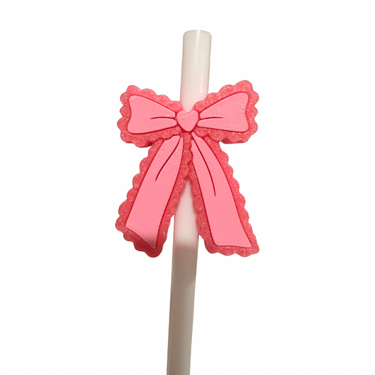 Pink Sparkle Bow 3D Straw Topper