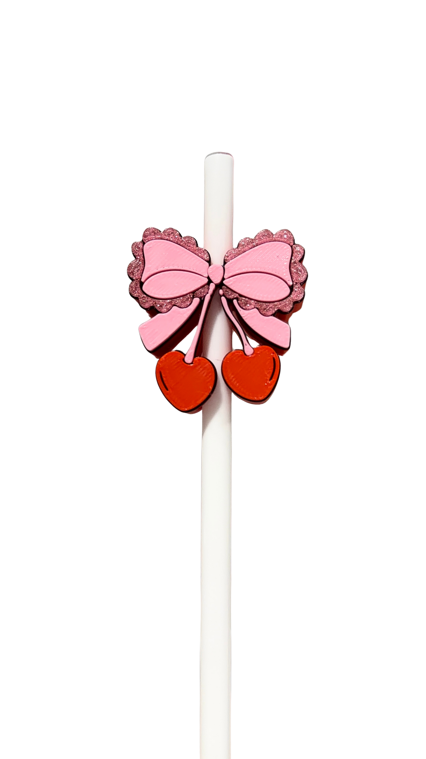 Cherry Sparkle Bow 3D Straw Topper