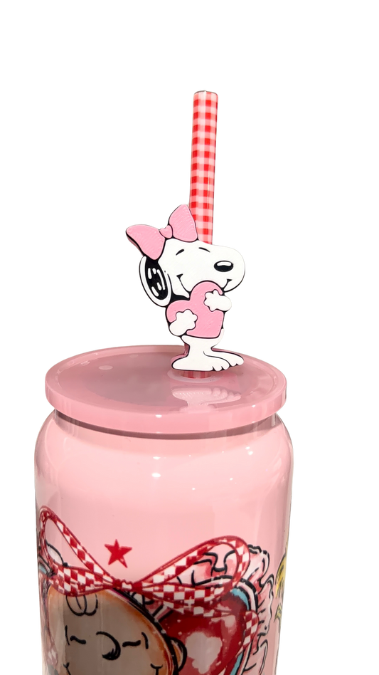 Cute Pink Puppy 3D Straw Topper